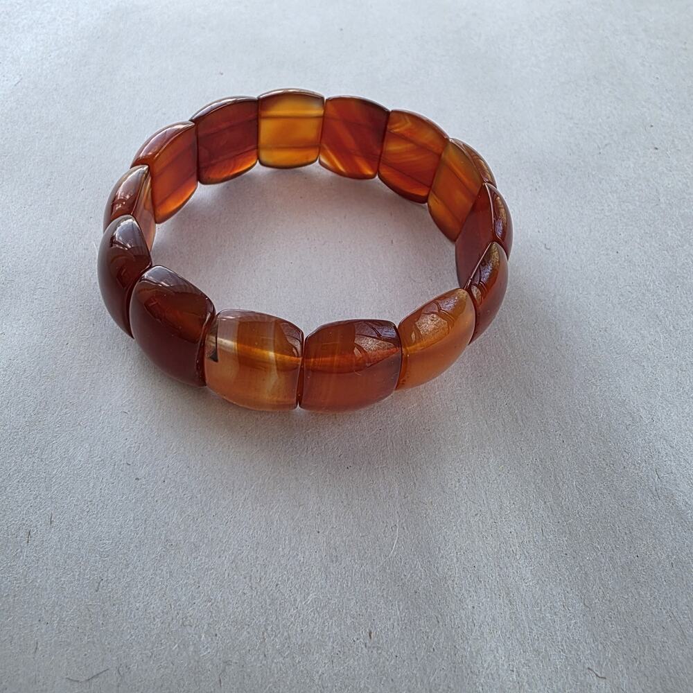 UTC HSN signed Silver 925 Carnelian Stone‎ Stretch Beaded Bracelet Chunky - Picture 5 of 9